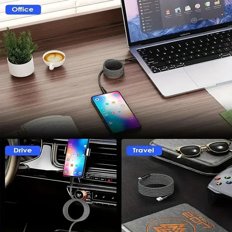 100W対応 マグネット式 USB Type-C to Type-C 急速充電ケーブル iPhone15 / Xiaomi / Samsung / MacBook / タブレット対応 USB-A to Type-C データ転送・充電ケーブル