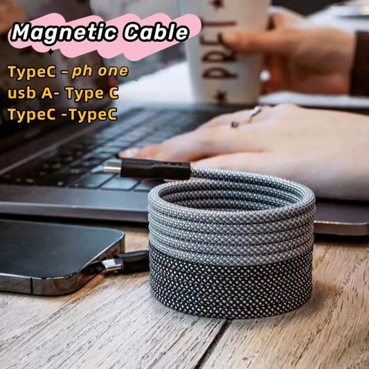 100W対応 マグネット式 USB Type-C to Type-C 急速充電ケーブル iPhone15 / Xiaomi / Samsung / MacBook / タブレット対応 USB-A to Type-C データ転送・充電ケーブル