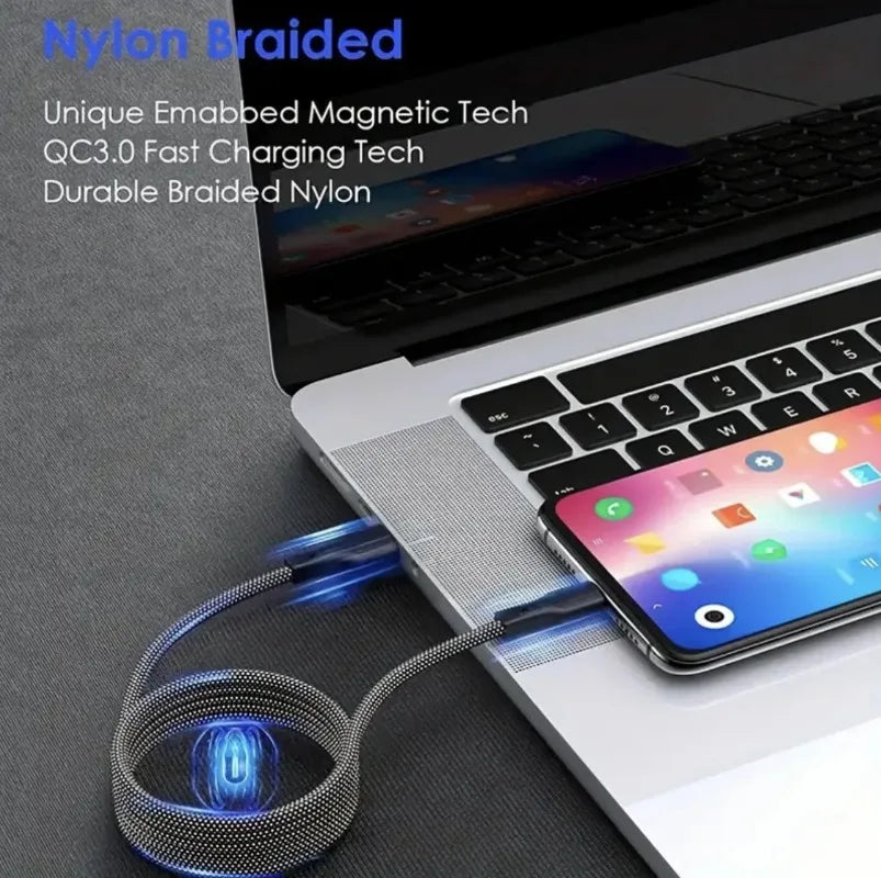 100W対応 マグネット式 USB Type-C to Type-C 急速充電ケーブル iPhone15 / Xiaomi / Samsung / MacBook / タブレット対応 USB-A to Type-C データ転送・充電ケーブル